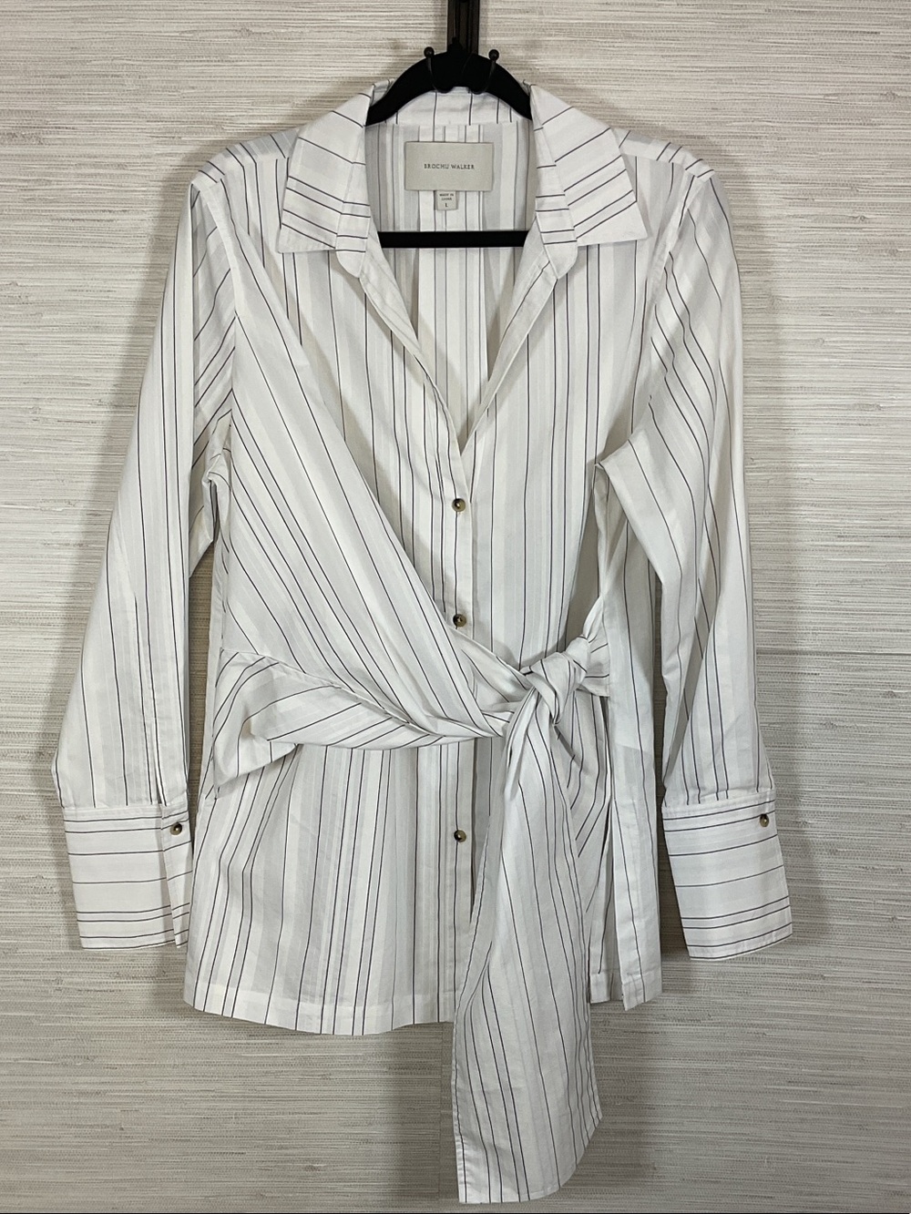 Brochu Walker Crewe Wrap Button Down Shirt White Acadia Stripe Large